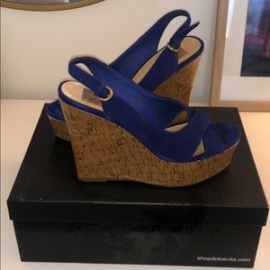 Dolce Vita Jill Blue Suede Cork Wedge - Sz 8